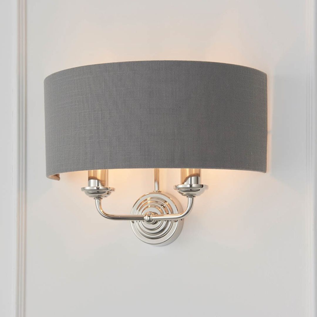 Highclere 2 Light Nickel & Charcoal Wall Light