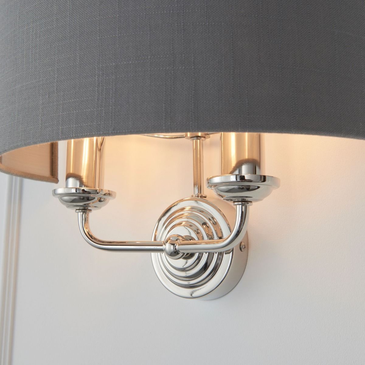 Highclere 2 Light Nickel & Charcoal Wall Light