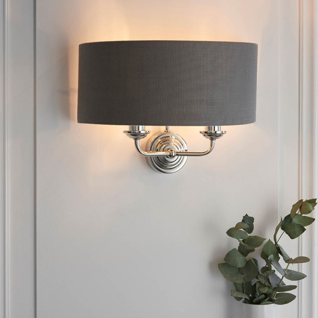 Highclere 2 Light Nickel & Charcoal Wall Light