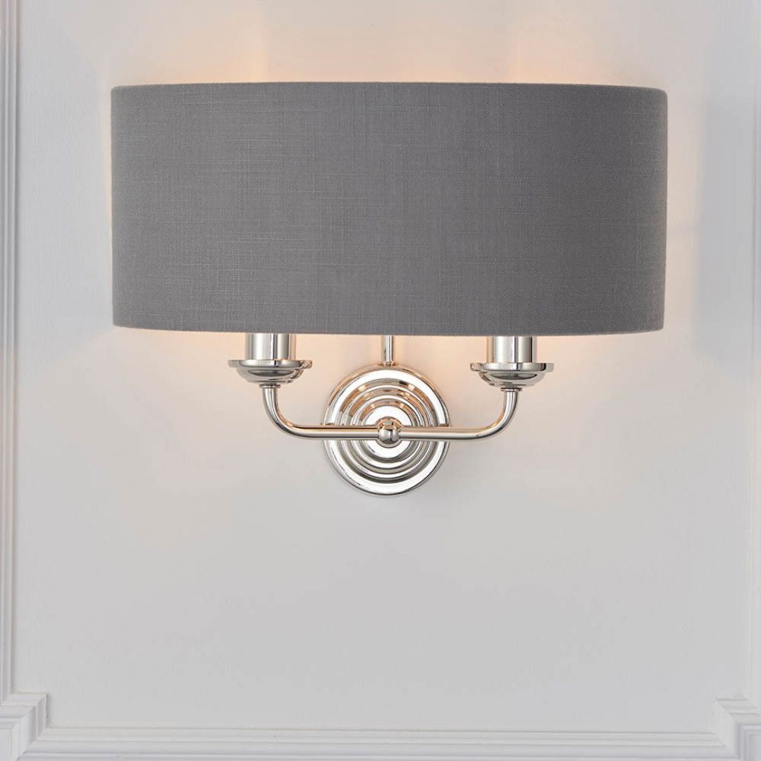 Highclere 2 Light Nickel & Charcoal Wall Light