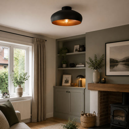 Mogano Black & Copper Flush Ceiling Light