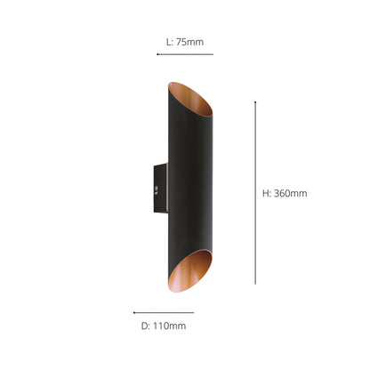 Agolada 2-Light Black LED Outdoor Wall Light