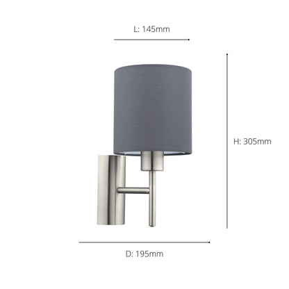 Pasteri Grey Wall Light with Switch