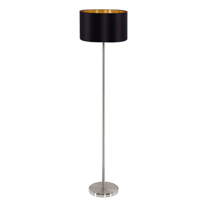Maserlo Satin Nickel Floor Lamp with Black Shade