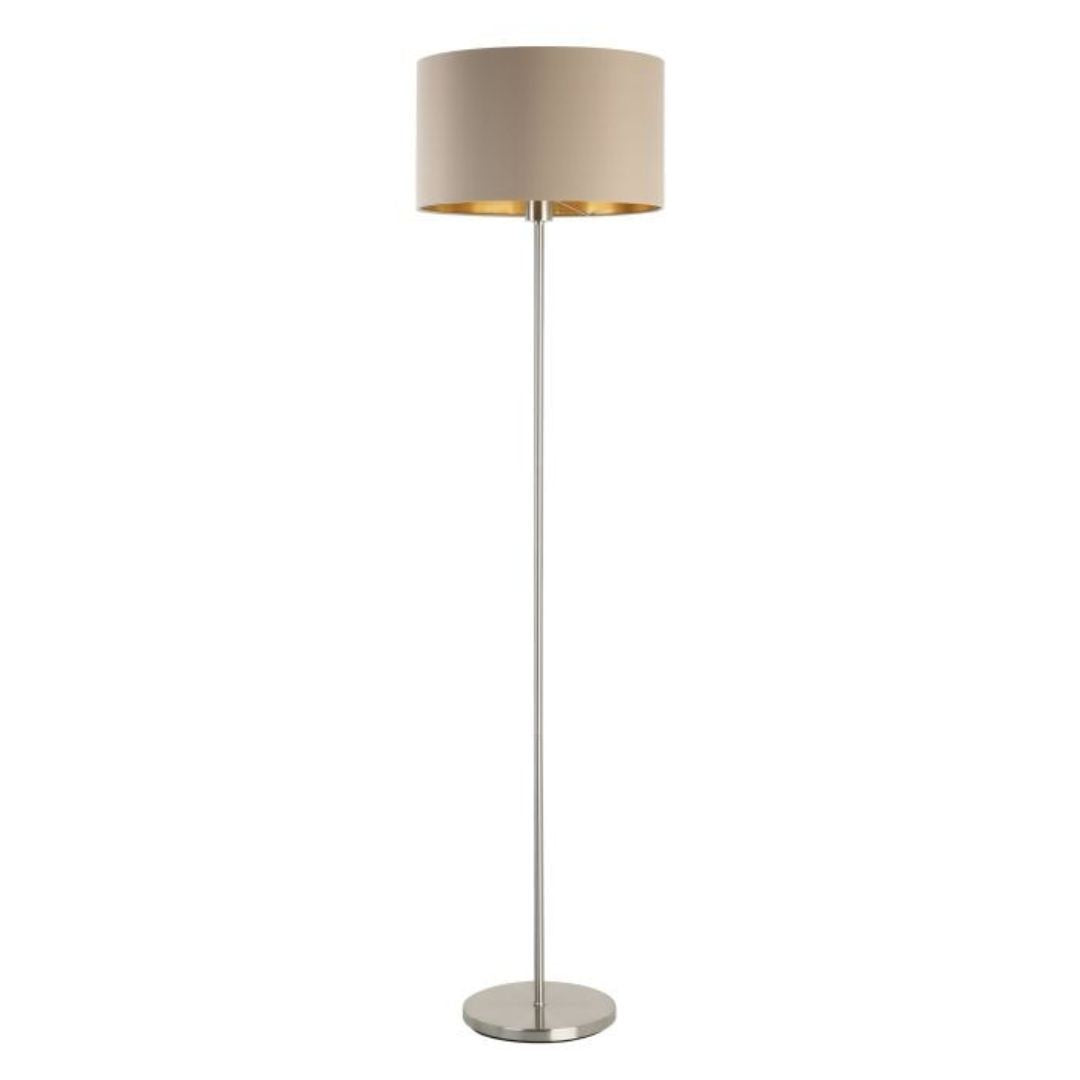 Maserlo Satin Nickel Floor Lamp with Taupe Shade