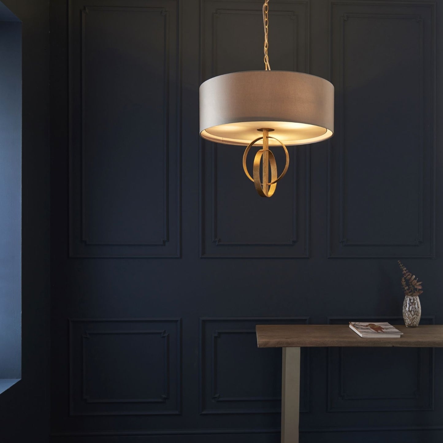 Serenity 3 Light Antique Gold & Mink Pendant Ceiling Light