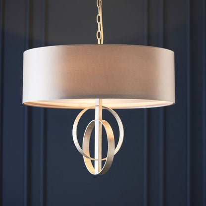 Serenity 3 Light Antique Silver & Mink Pendant Ceiling Light