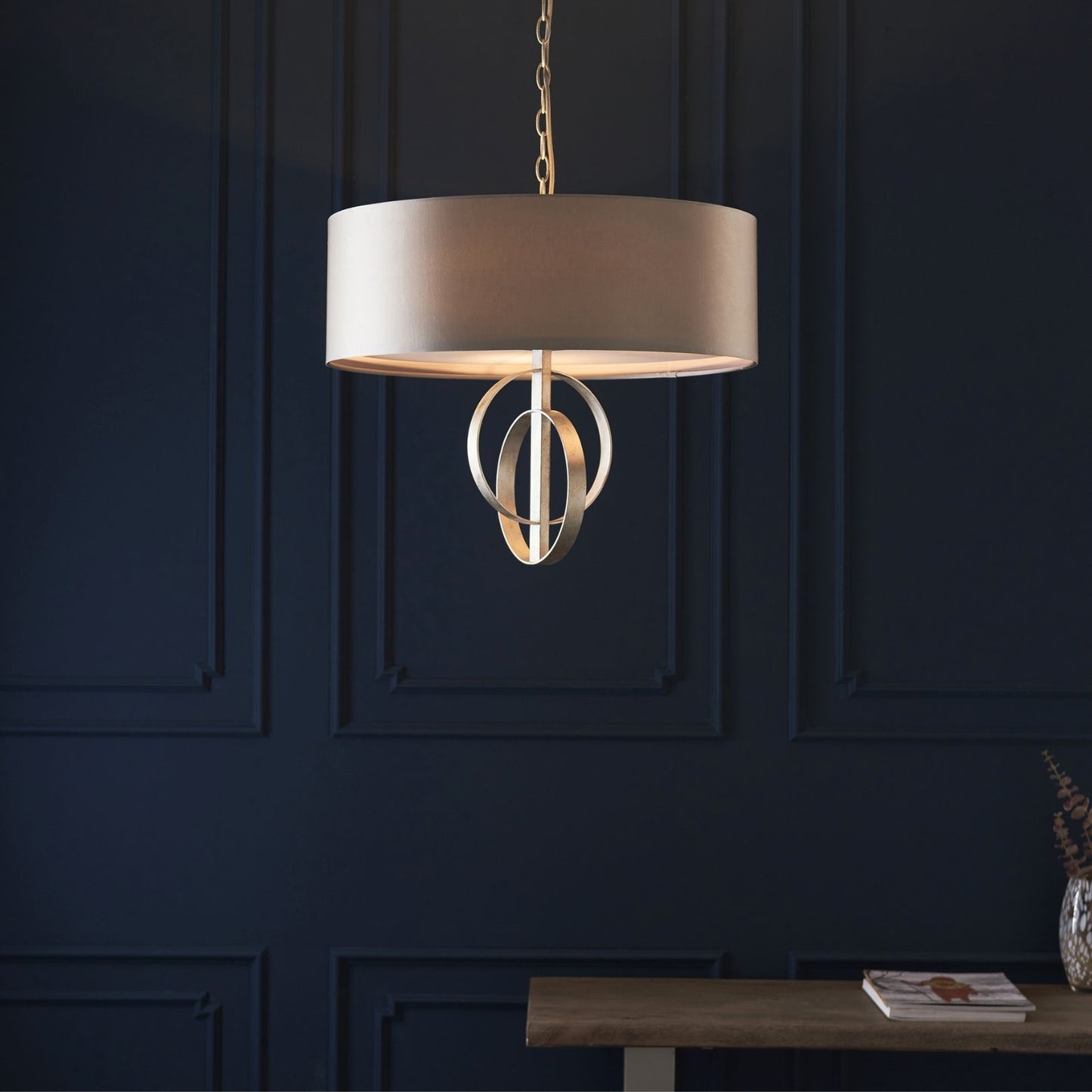 Serenity 3 Light Antique Silver & Mink Pendant Ceiling Light