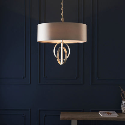 Serenity 3 Light Antique Silver & Mink Pendant Ceiling Light