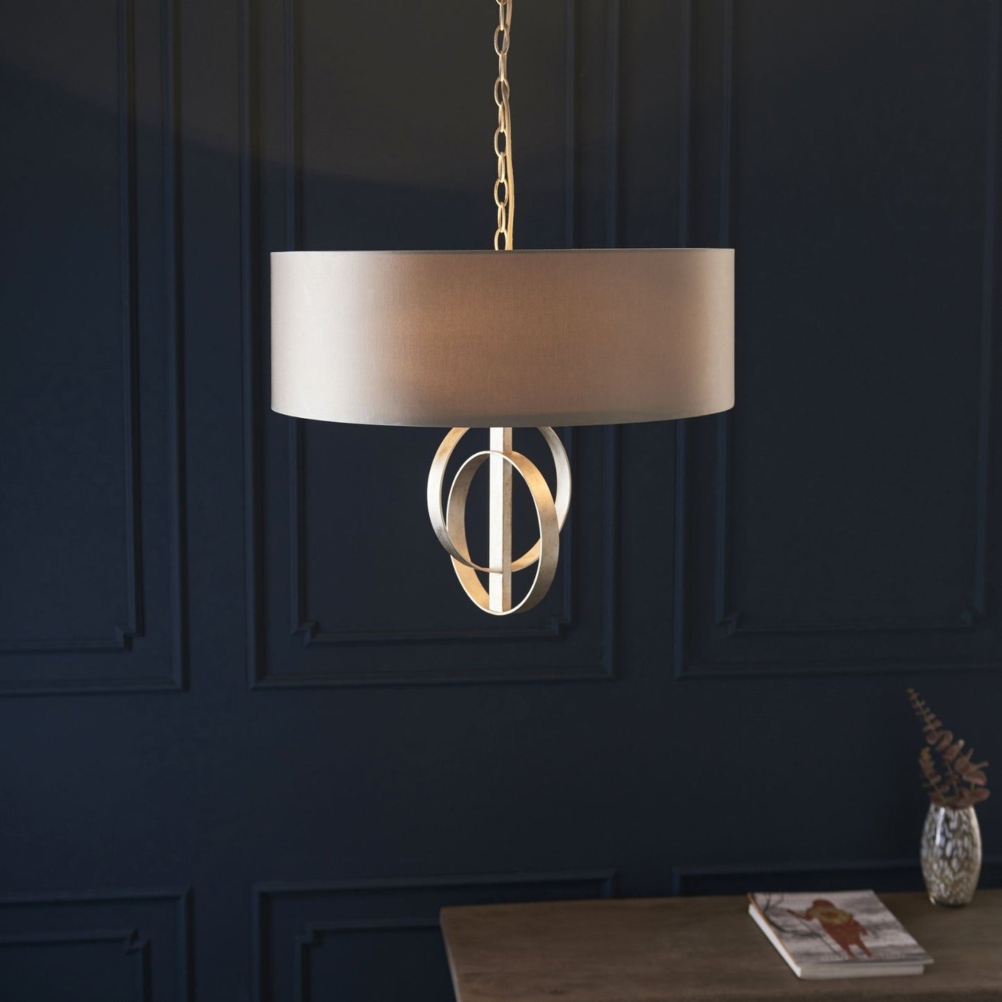 Serenity 3 Light Antique Silver & Mink Pendant Ceiling Light