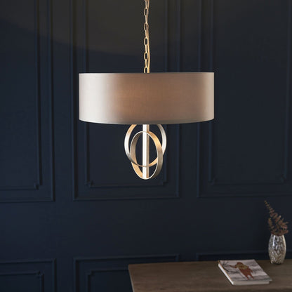 Serenity 3 Light Antique Silver & Mink Pendant Ceiling Light