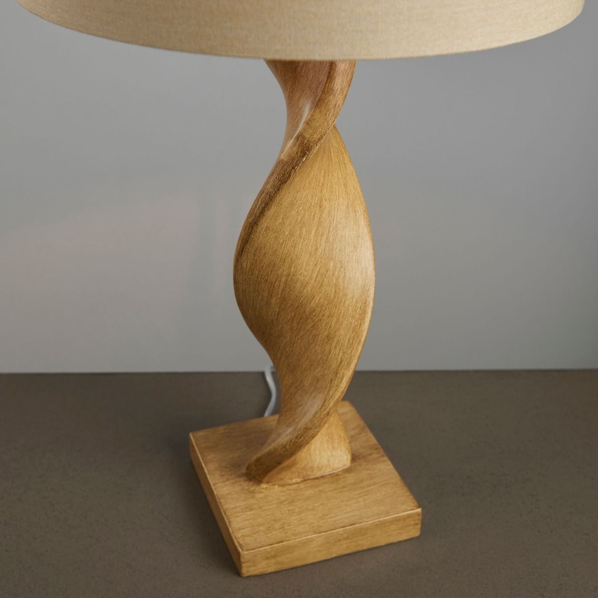 Abia Oak Effect & Natural Linen Table Lamp