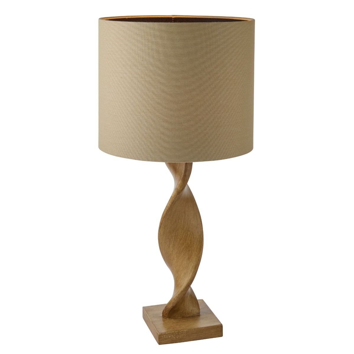 Abia Oak Effect & Natural Linen Table Lamp