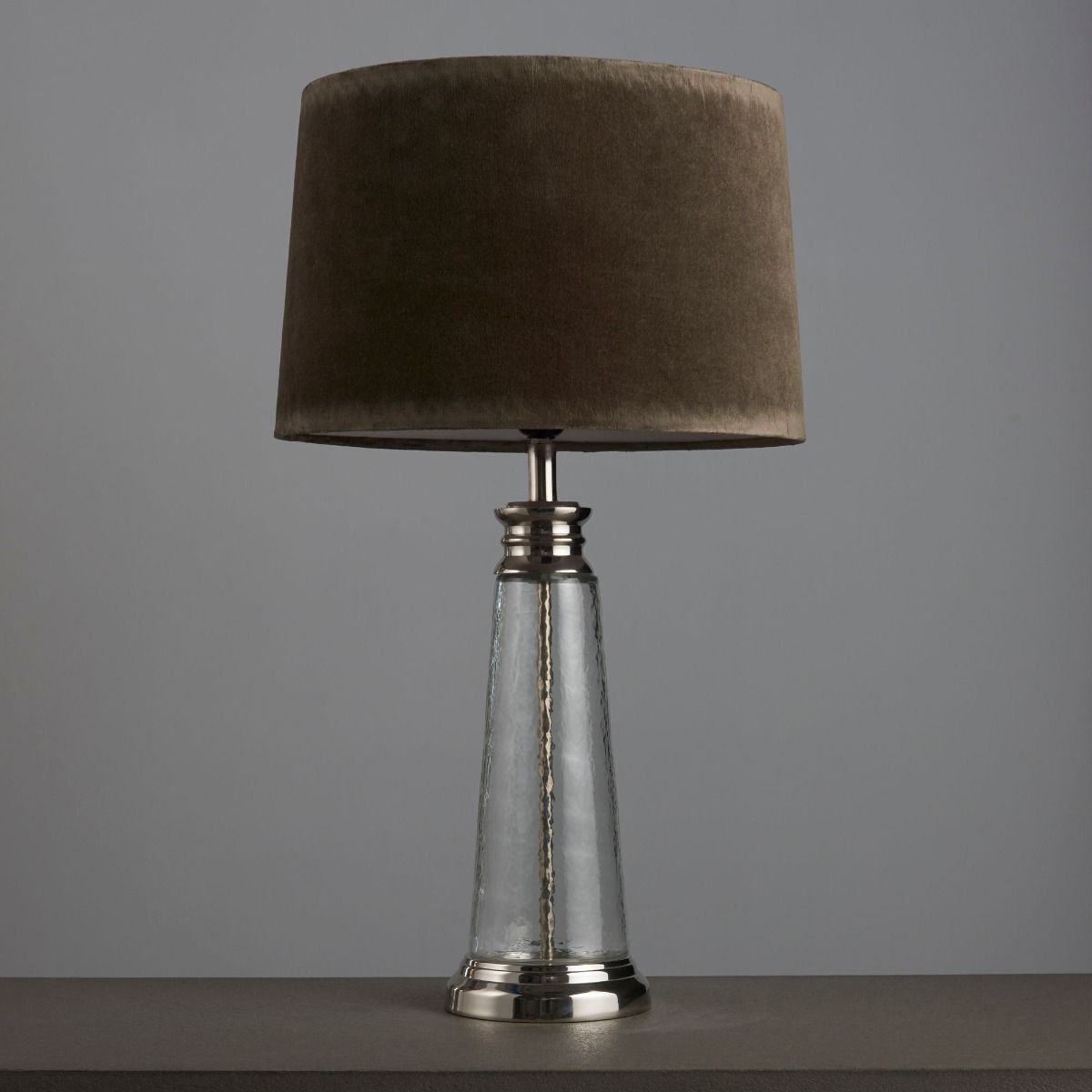 Winslet Grey Velvet & Clear Hammered Glass Table Lamp