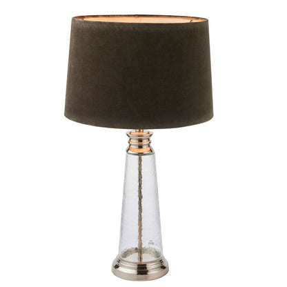 Winslet Grey Velvet & Clear Hammered Glass Table Lamp