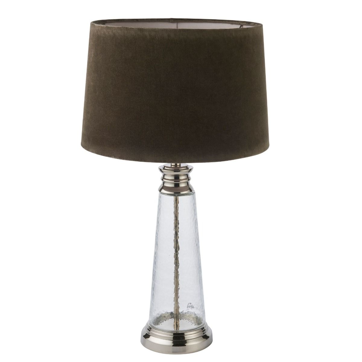 Winslet Grey Velvet & Clear Hammered Glass Table Lamp