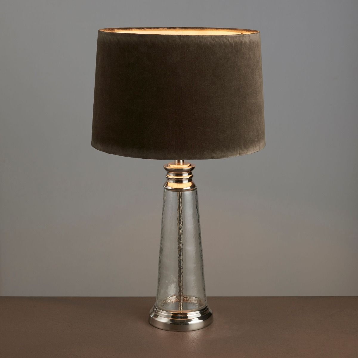 Winslet Grey Velvet & Clear Hammered Glass Table Lamp