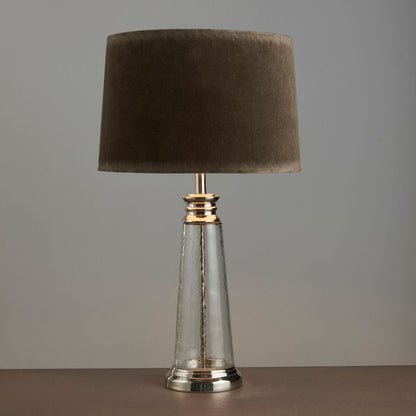 Winslet Grey Velvet & Clear Hammered Glass Table Lamp