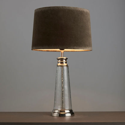 Winslet Grey Velvet & Clear Hammered Glass Table Lamp
