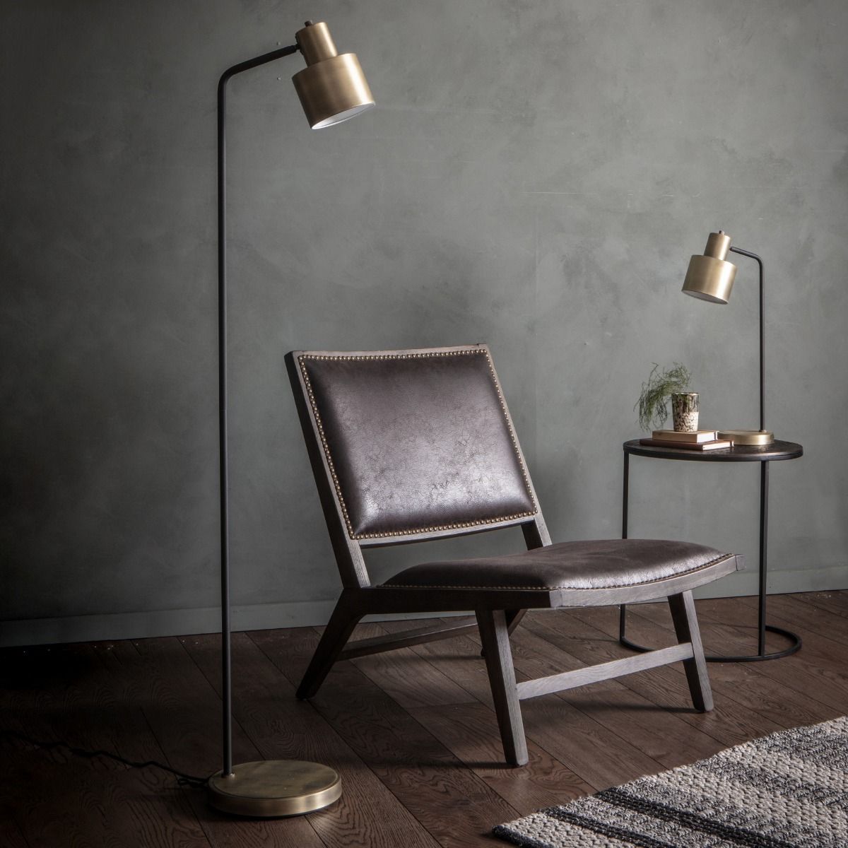 Mayfield Antique Brass & Black Floor Lamp