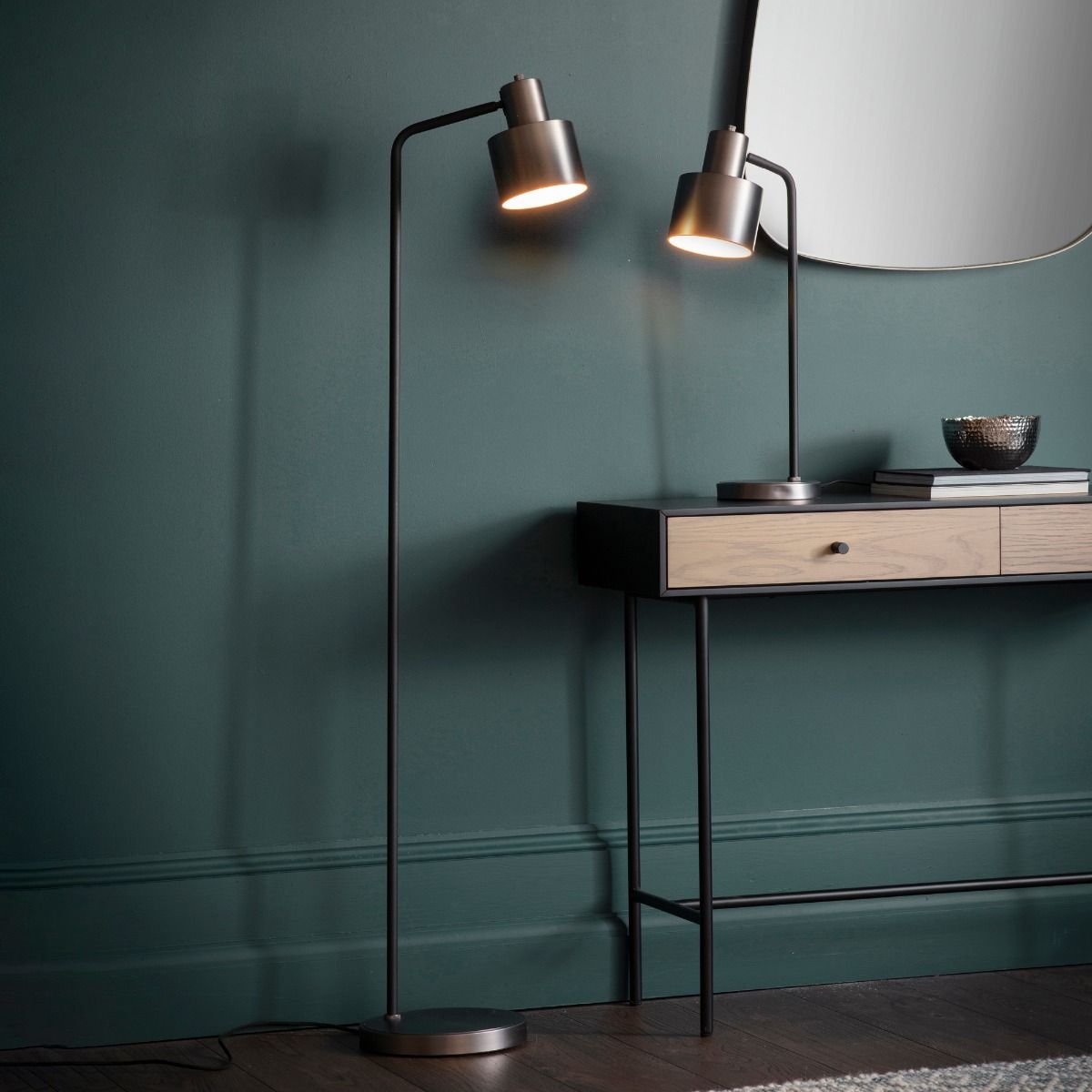 Mayfield Brushed Silver & Black Floor Lamp