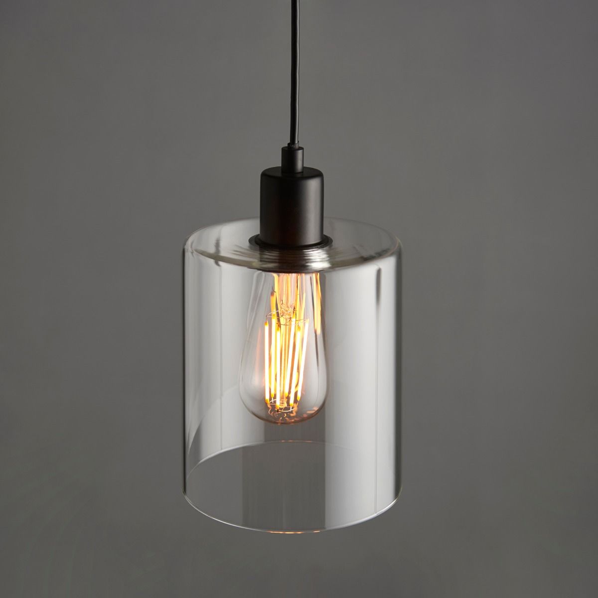 Toledo 1 Light Matt Black & Glass Ceiling Pendant