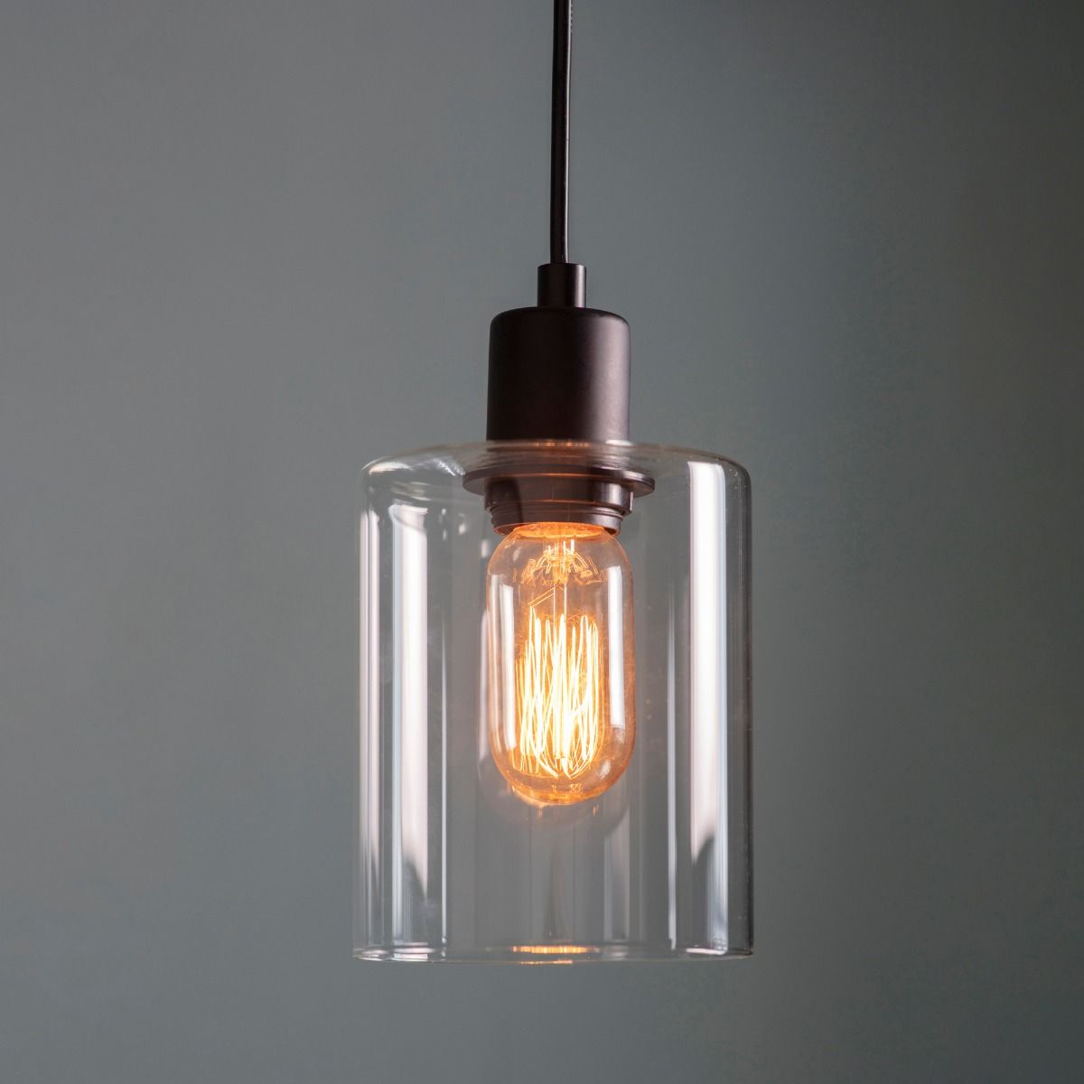 Toledo 1 Light Matt Black & Glass Ceiling Pendant