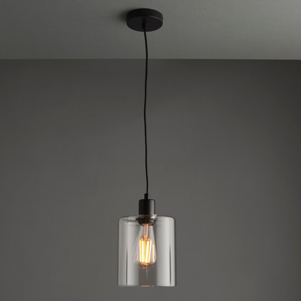 Toledo 1 Light Matt Black & Glass Ceiling Pendant