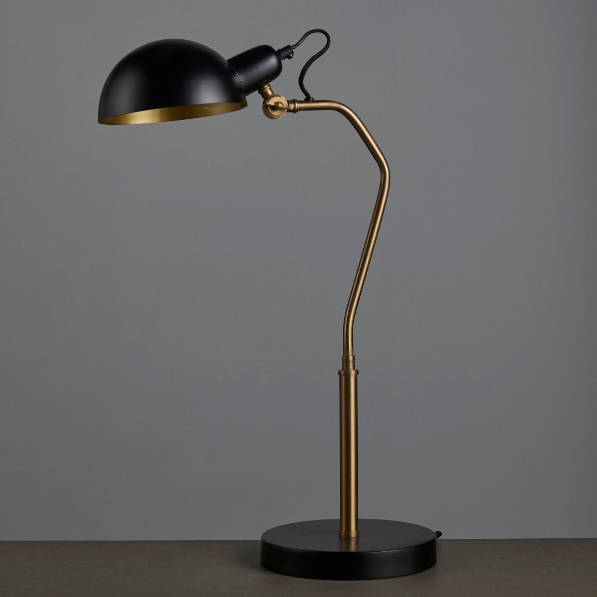 Largo Satin Brass & Black Desk Table Lamp