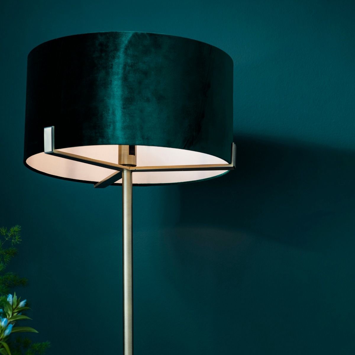 Hayfield Antique Brass & Green Velvet Floor Lamp