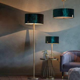 Hayfield 3 Light Antique Brass & Green Velvet Ceiling Light