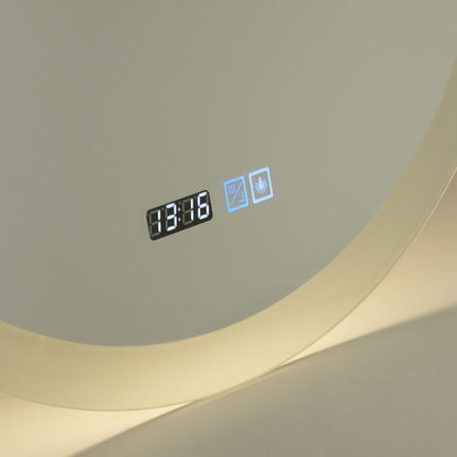 Round Bathroom Mirror with Digital Clock and Demister