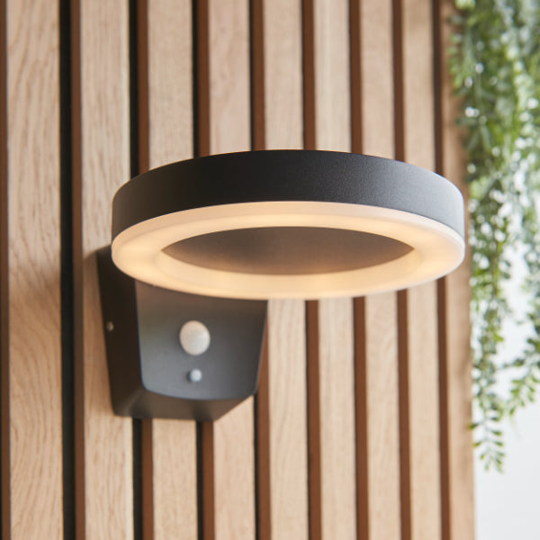 Ebro Outdoor LED IP44 PIR Black Solar Wall Light