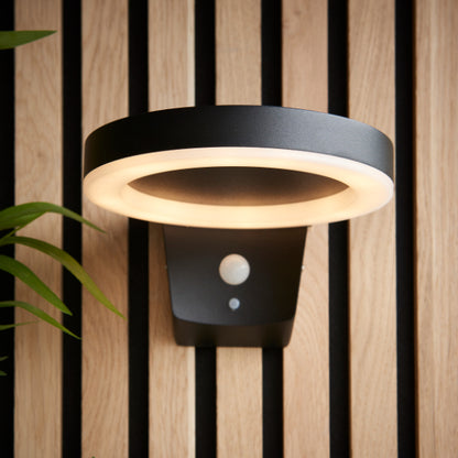 Ebro Outdoor LED IP44 PIR Black Solar Wall Light