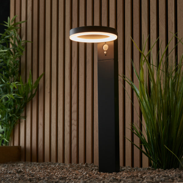 Ebro Outdoor IP44 PIR Black Solar-Powered Post