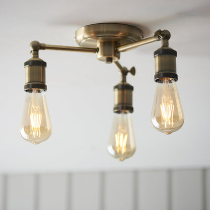 Hal 3 Light Semi Flush Antique Brass
