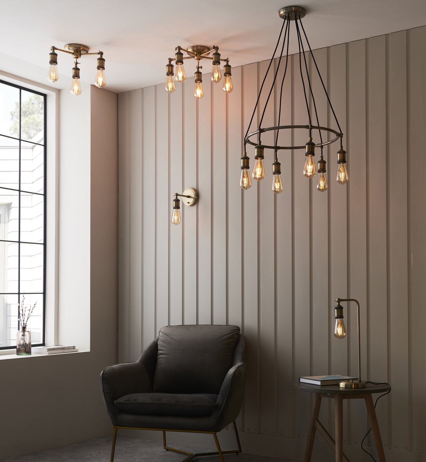 Hal 3 Light Semi Flush Antique Brass