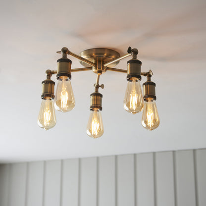 Hal 5 Light Semi Flush Antique Brass