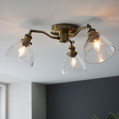Hansen 3 Light Semi Flush Antique Brass Ceiling Light