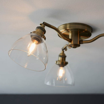 Hansen 3 Light Semi Flush Antique Brass Ceiling Light