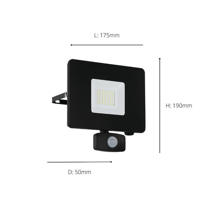 Faedo 3 30W PIR LED Daylight Floodlight IP44 Black