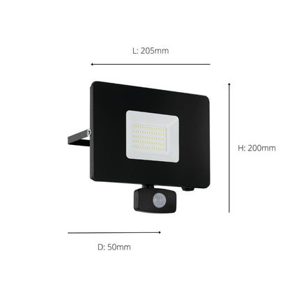 Faedo Outdoor PIR Flood Light Black