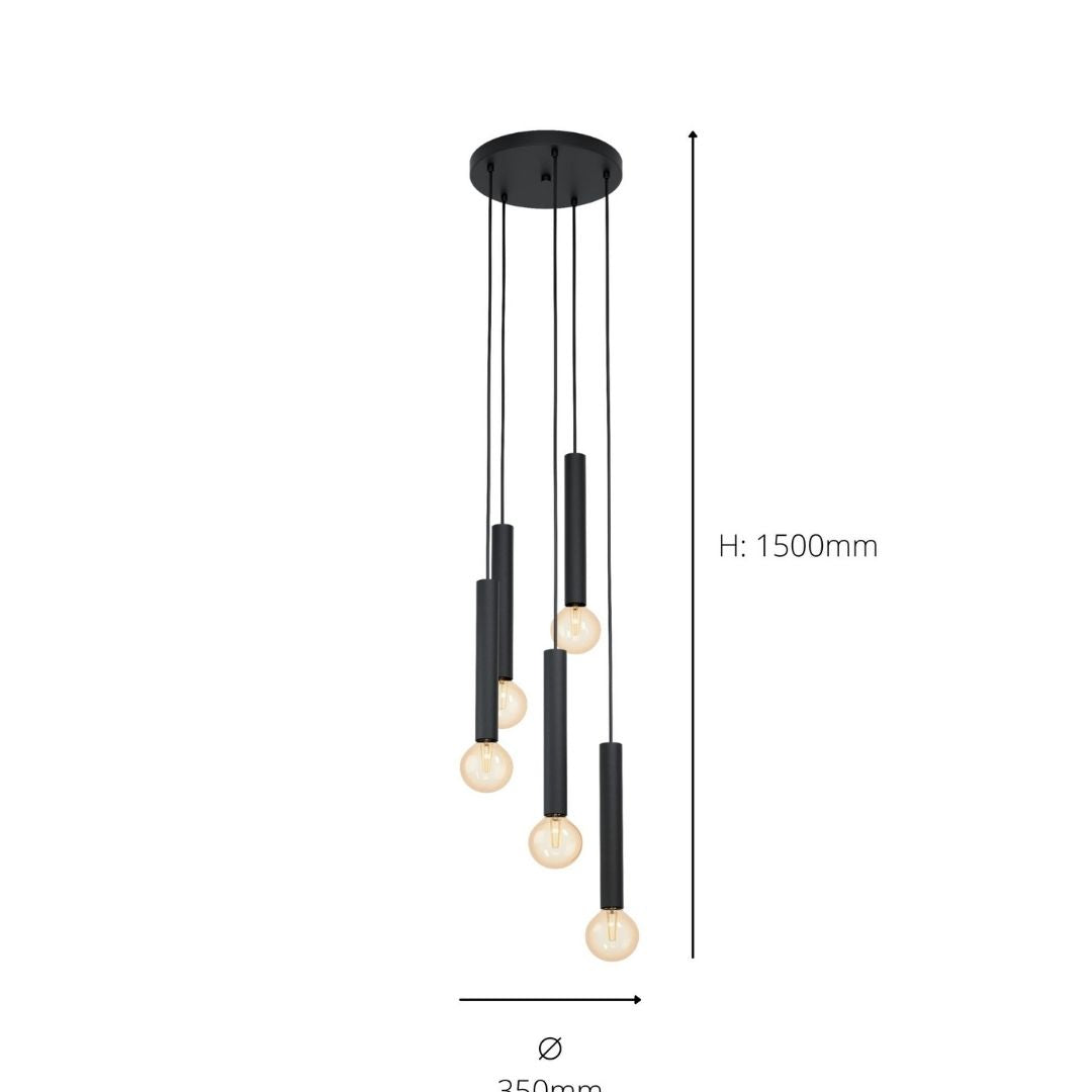 Cortenova 5 Light Matte Black Ceiling Pendant