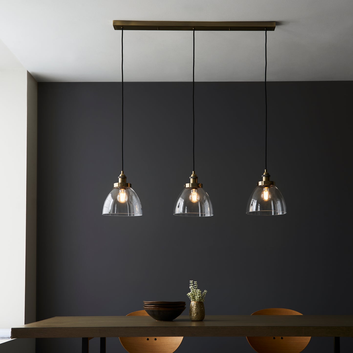 Hansen Antique Brass 3 Pendant Light Ceiling Bar