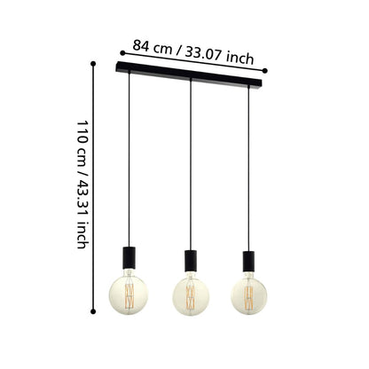 Pozueta 3-Light Black Ceiling Pendant Light