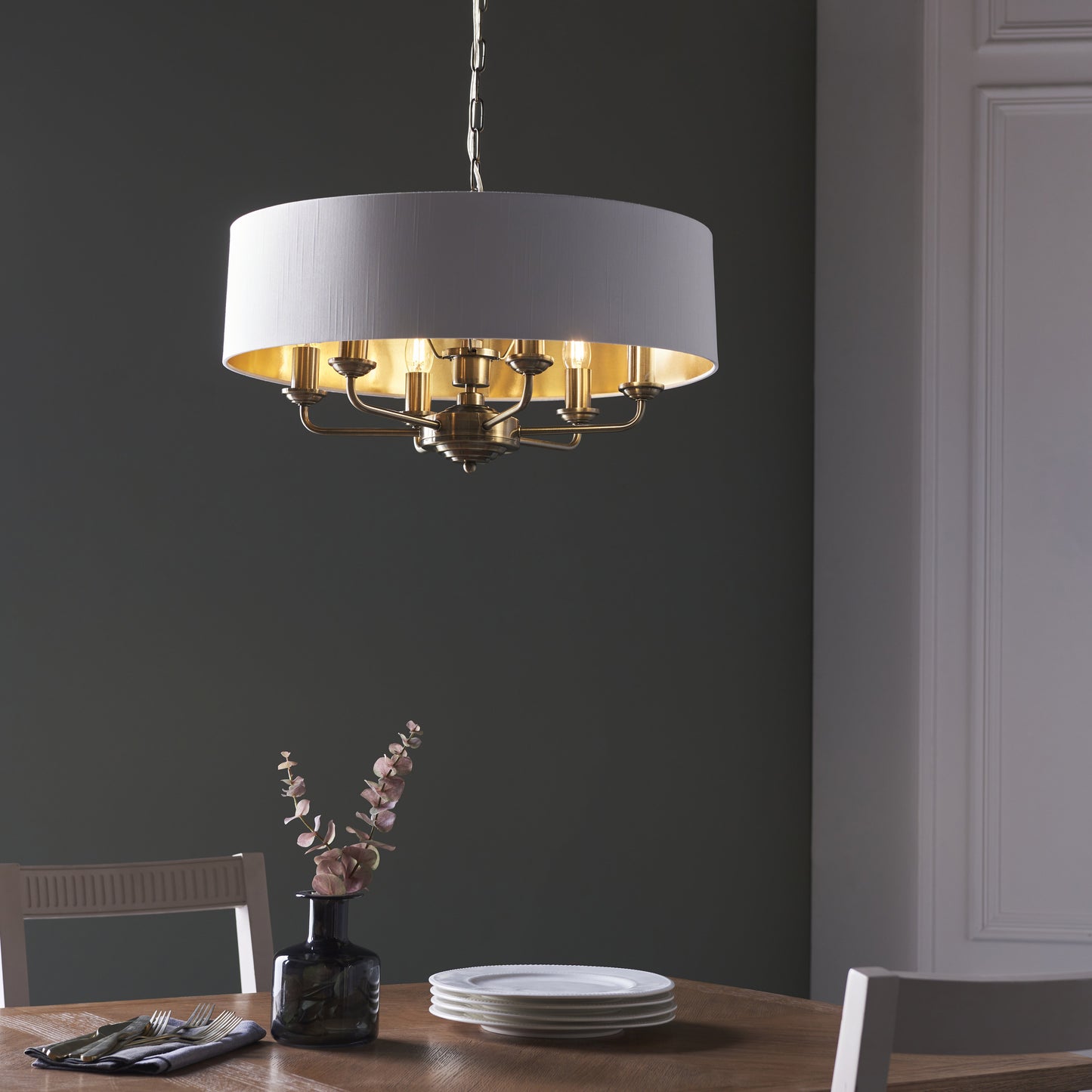 Highclere 6 Light Pendant Antique Brass