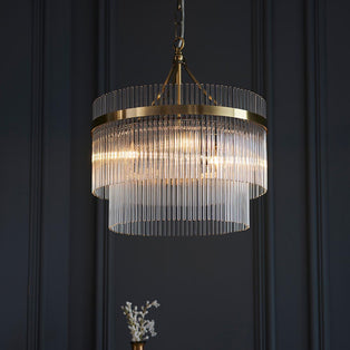 Marietta 3 Light Antique Brass & Glass Pendant Ceiling Light