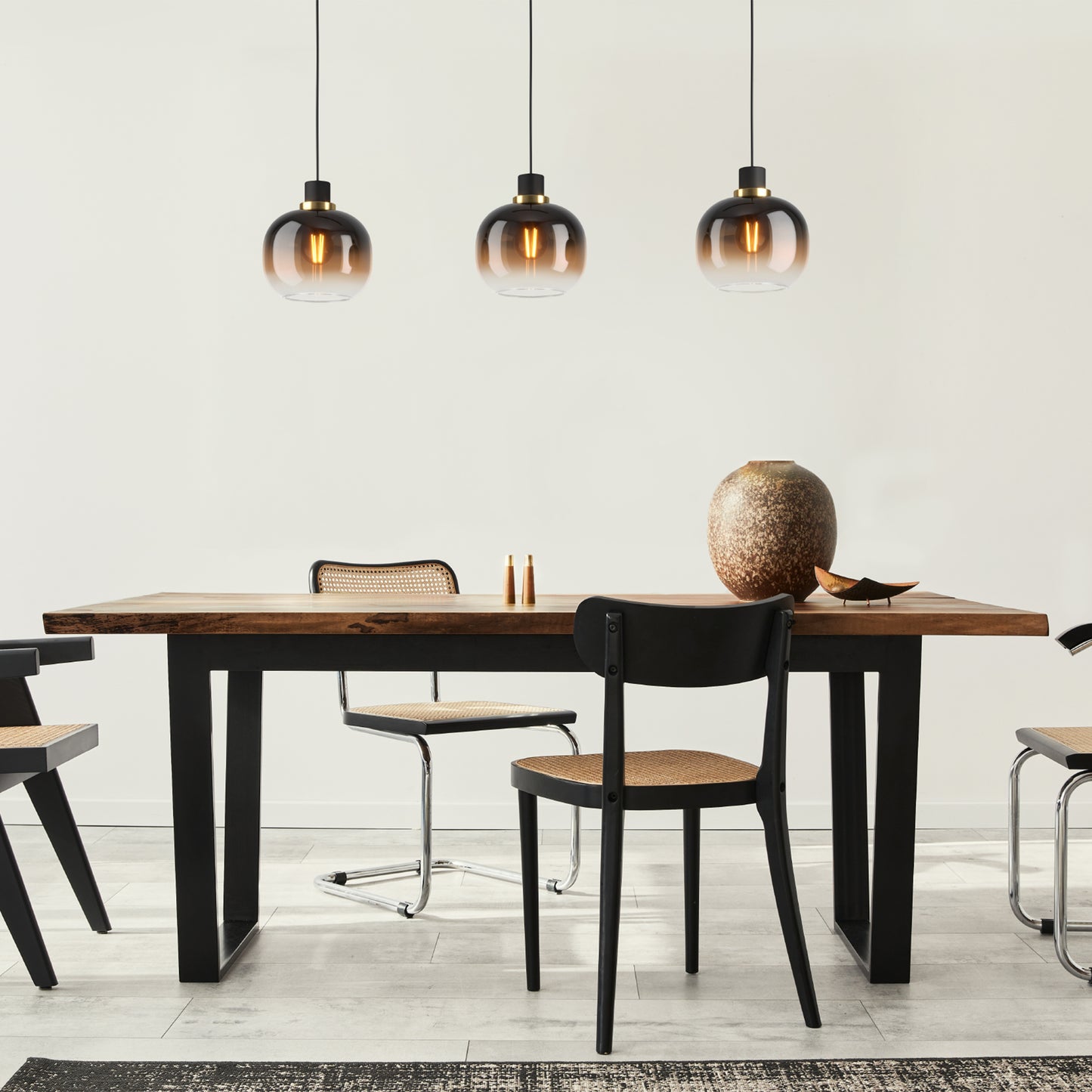 Oilella 3-Light Black & Brown Ceiling Pendant