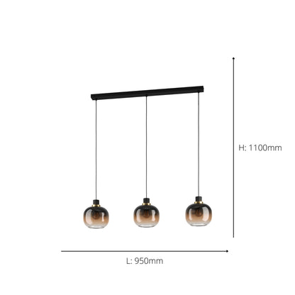Oilella 3-Light Black & Brown Ceiling Pendant