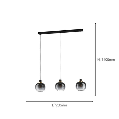 Oilella 3-Light Black & Grey Ceiling Pendant